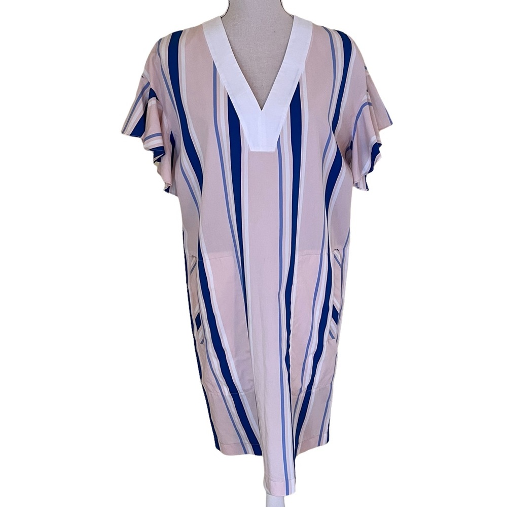 Lela Rose Pearl Pink Multi-Stripe Flutter Sleeve Dress S
